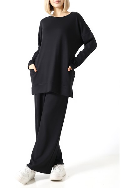 Düz Polyviskon Kumaş Ikili Takım – Rahat Kesim Tunik & Pantolon Kombini