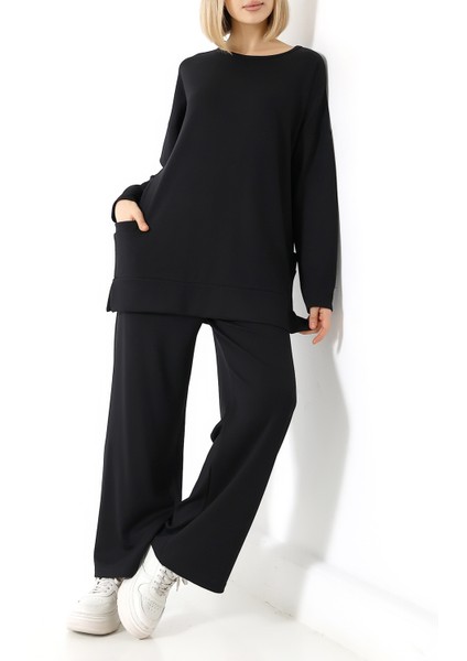 Düz Polyviskon Kumaş Ikili Takım – Rahat Kesim Tunik & Pantolon Kombini