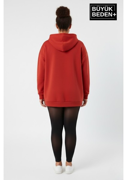 Kadın Büyük Beden Kapüşonlu El Yazılı Brooklyn Baskılı Rahat Kalıp Sweatshirt SPR26BSWK958 modelleri