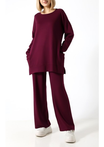 Düz Polyviskon Kumaş Ikili Takım – Rahat Kesim Tunik & Pantolon Kombini fiyatları