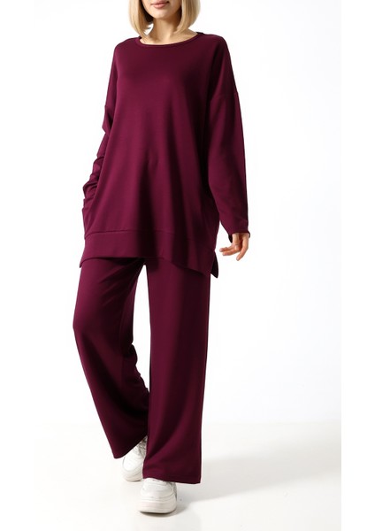 Düz Polyviskon Kumaş Ikili Takım – Rahat Kesim Tunik & Pantolon Kombini fırsatları