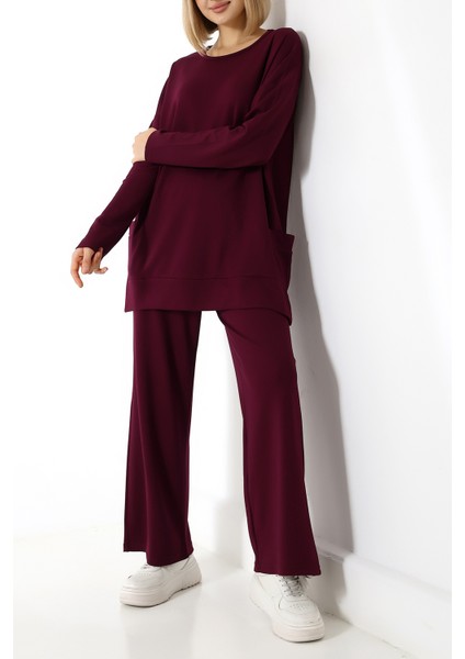 Düz Polyviskon Kumaş Ikili Takım – Rahat Kesim Tunik & Pantolon Kombini