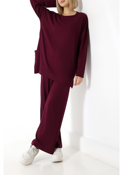 Düz Polyviskon Kumaş Ikili Takım – Rahat Kesim Tunik & Pantolon Kombini