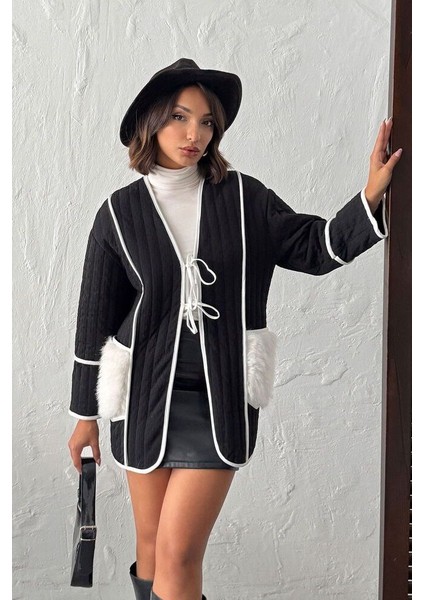 Peluş Detaylı Kadın Kaban