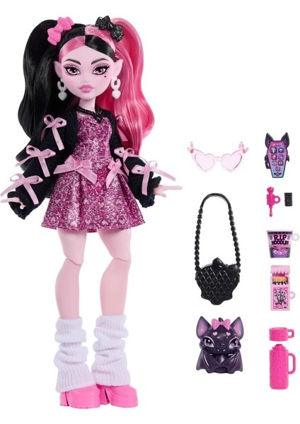 Bebek, Pembe Fiyonklu Elbise ve Siyah Hırka ile Draculaura JHK29 modelleri