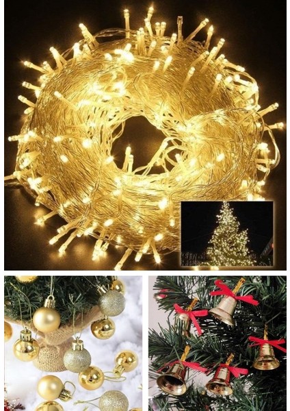 3 Lü Yılbaşı Seti-10 mt Animasyonlu Peri Led-12 Adet Çam Ağacı Çanı-12’li Gold Yılbaşı Ç. Ağacı Topu