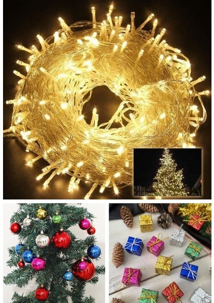 3 Lü Yılbaşı Seti-10 mt Peri Led-12 Adet Mini Hediye Paketi Süsü-6’lı Renkli Yılbaşı Ç. Ağacı Topu