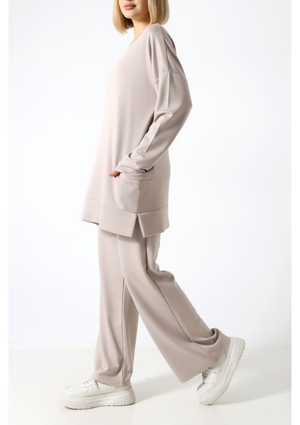 Düz Polyviskon Kumaş Ikili Takım – Rahat Kesim Tunik & Pantolon Kombini fiyatları