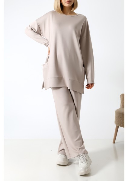 Düz Polyviskon Kumaş Ikili Takım – Rahat Kesim Tunik & Pantolon Kombini fırsatları