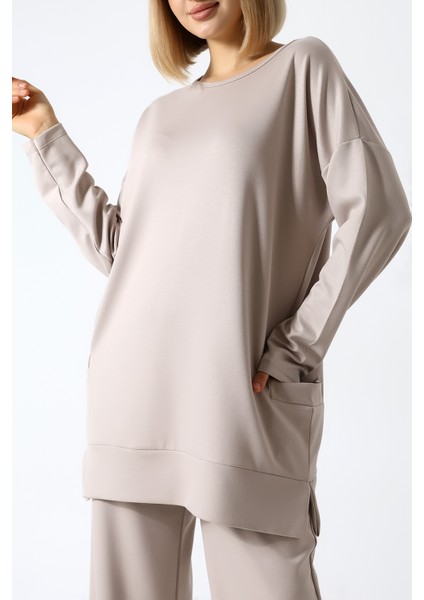 Düz Polyviskon Kumaş Ikili Takım – Rahat Kesim Tunik & Pantolon Kombini