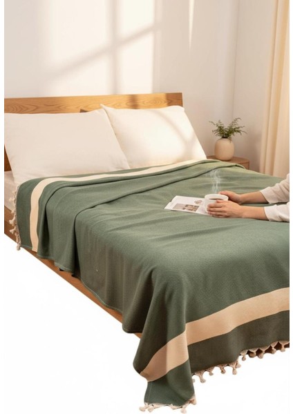 %100 Pamuk Çift Kişilik Püsküllü Pike, Yatak Örtüsü 160X220 cm