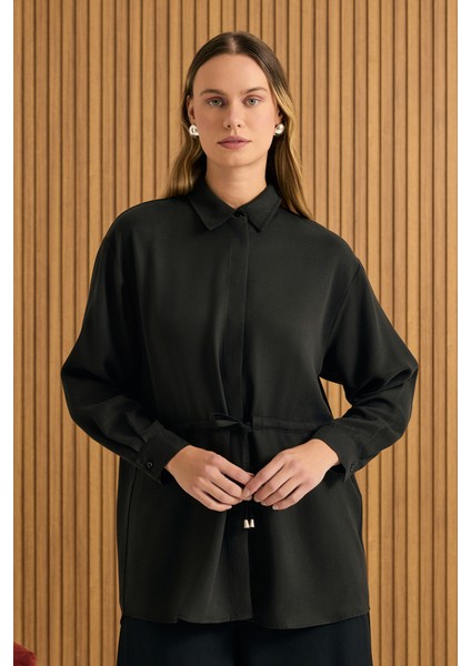 Beli Bağcıklı Tencel Tunik