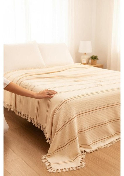 %100 Pamuk Çift Kişilik Püsküllü Pike, Yatak Örtüsü 200X240 cm