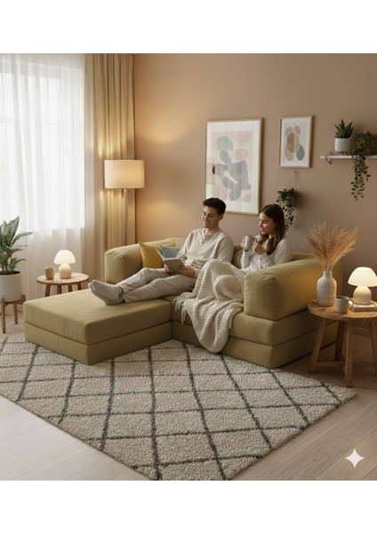 200X200 Köşe Takımı |kadife | Köşe Koltuk | Modüler Köşe Takımı | Yataklı L Koltuk | Fitilli Kadife | Yıkanabilir Fitilli Kadife Kumaş