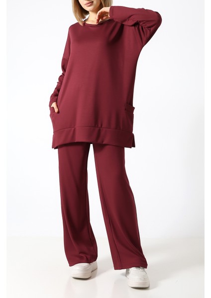 Düz Polyviskon Kumaş Ikili Takım – Rahat Kesim Tunik & Pantolon Kombini fırsatları