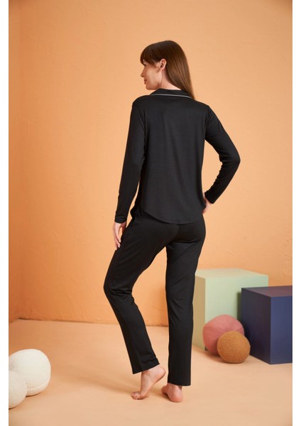 Kadın Uzun Kol Önü Düğmeli Pijama Takım modelleri