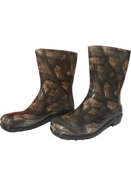 Kadın Bej 23 cm Çiçek Desenli Kısa Bahçe Yağmur Çizmesi EMKK809-420 indirimleri