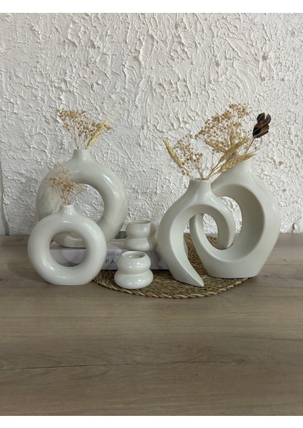 Dekoratif 6 Parça Vazo ve Mumluk Seti Sevgili Sarmaşık Vazo Halka Vazo ve Mumluk Takımı El Yapımı Tasarım Bohem Tarz Vazo Seti Biblo