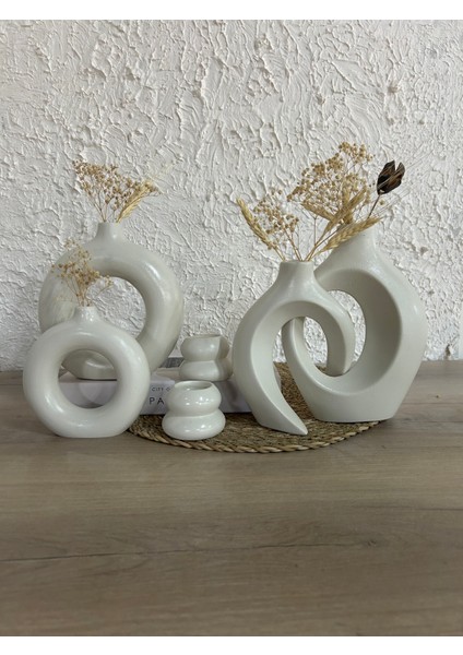 Dekoratif 6 Parça Vazo ve Mumluk Seti Sevgili Sarmaşık Vazo Halka Vazo ve Mumluk Takımı El Yapımı Tasarım Bohem Tarz Vazo Seti Biblo modelleri