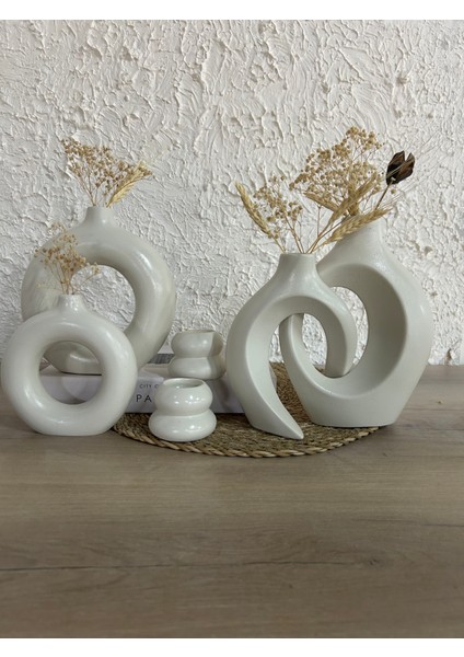 Dekoratif 6 Parça Vazo ve Mumluk Seti Sevgili Sarmaşık Vazo Halka Vazo ve Mumluk Takımı El Yapımı Tasarım Bohem Tarz Vazo Seti Biblo fırsatları