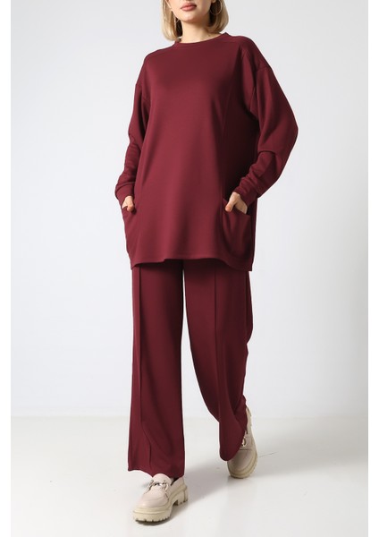 Düz Polyviskon Cepli Tunik & Pantolon Ikili Takım – Günlük Şık Kombin