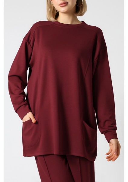 Düz Polyviskon Cepli Tunik & Pantolon Ikili Takım – Günlük Şık Kombin