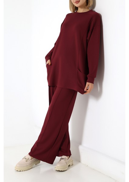Düz Polyviskon Cepli Tunik & Pantolon Ikili Takım – Günlük Şık Kombin