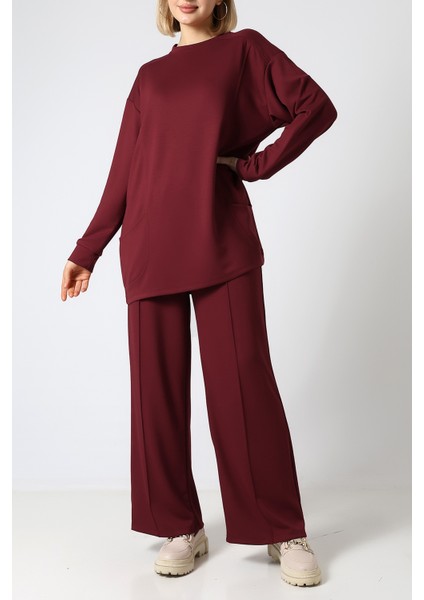 Düz Polyviskon Cepli Tunik & Pantolon Ikili Takım – Günlük Şık Kombin