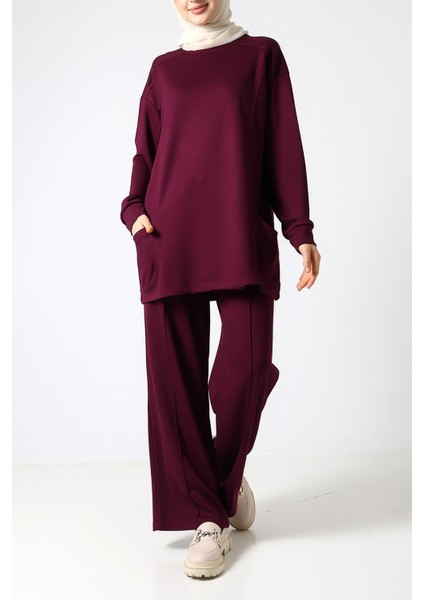 Düz Polyviskon Cepli Tunik & Pantolon Ikili Takım – Günlük Şık Kombin