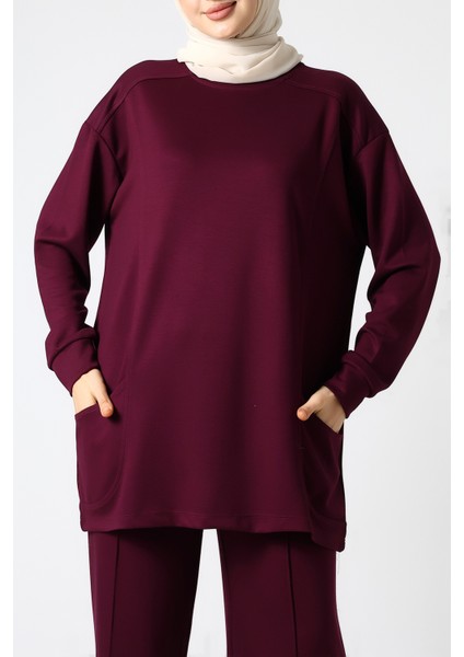 Düz Polyviskon Cepli Tunik & Pantolon Ikili Takım – Günlük Şık Kombin