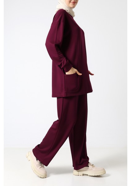 Düz Polyviskon Cepli Tunik & Pantolon Ikili Takım – Günlük Şık Kombin