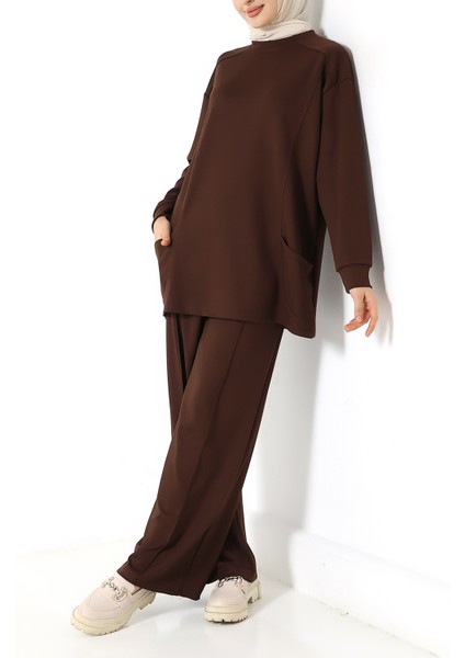 Düz Polyviskon Cepli Tunik & Pantolon Ikili Takım – Günlük Şık Kombin
