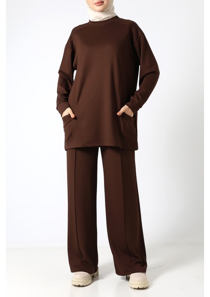 Düz Polyviskon Cepli Tunik & Pantolon Ikili Takım – Günlük Şık Kombin