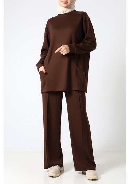 Düz Polyviskon Cepli Tunik & Pantolon Ikili Takım – Günlük Şık Kombin