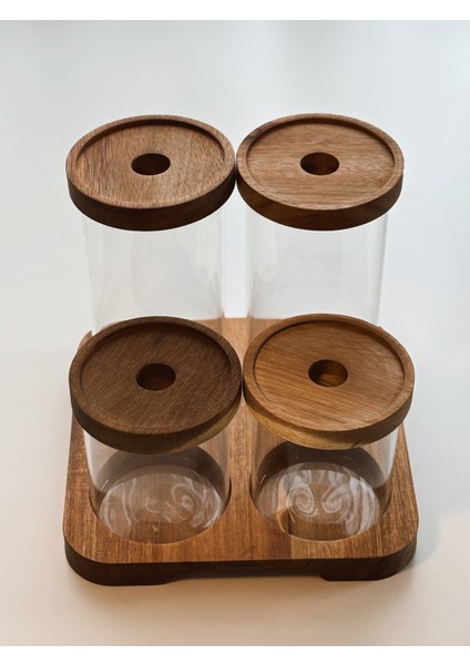 4 Parça Akasya Kapaklı Cam Baharatlık modelleri