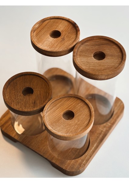 4 Parça Akasya Kapaklı Cam Baharatlık fırsatları