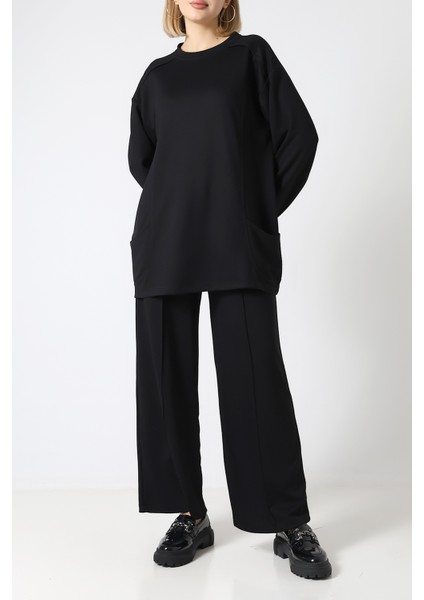 Düz Polyviskon Cepli Tunik & Pantolon Ikili Takım – Günlük Şık Kombin