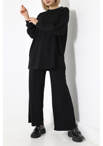 Düz Polyviskon Cepli Tunik & Pantolon Ikili Takım – Günlük Şık Kombin