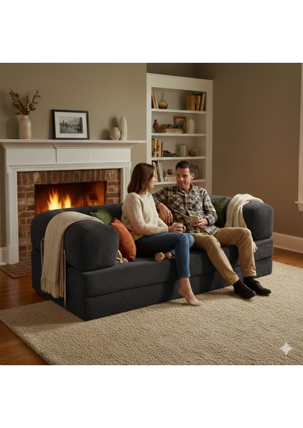 Meganest 200x100 Modern Fitilli Kadife Kanepe| Yatak Olabilen, Dayanıklı Orta Sert Sünger, Yıkanabilir Kılıf fiyatları