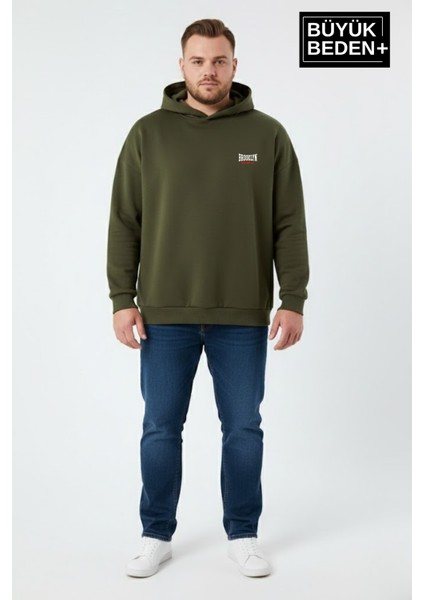Erkek Büyük Beden Brooklyn 1970 Baskılı Kapüşonlu Sweatshirt SPR26BSW964