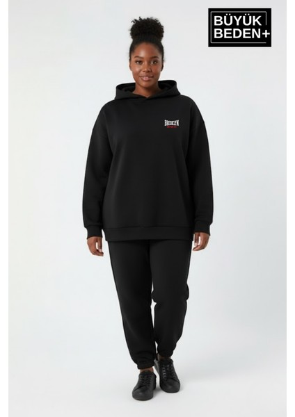 Kadın Büyük Beden Brooklyn 1970 Baskılı Kapüşonlu Sweatshirt SPR26BSWK964