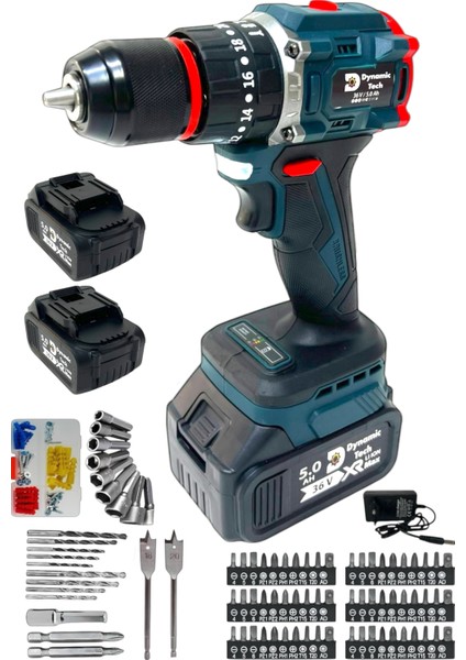 Profesyonel Kömürsüz Darbeli Şarjlı Matkap Çelik Mandren Çift Akülü Vidalama Full Setli