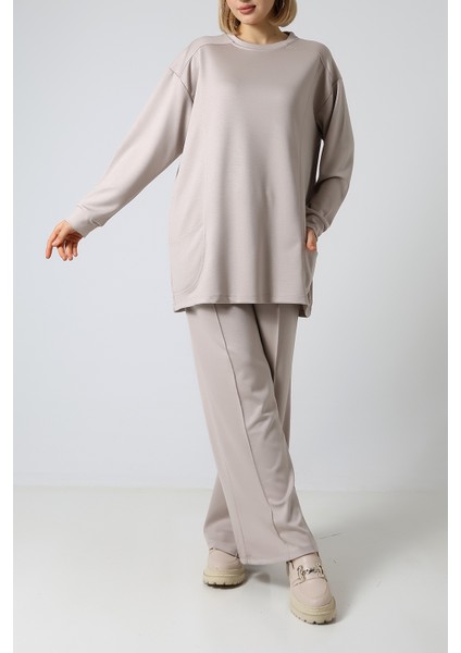 Düz Polyviskon Cepli Tunik & Pantolon Ikili Takım – Günlük Şık Kombin