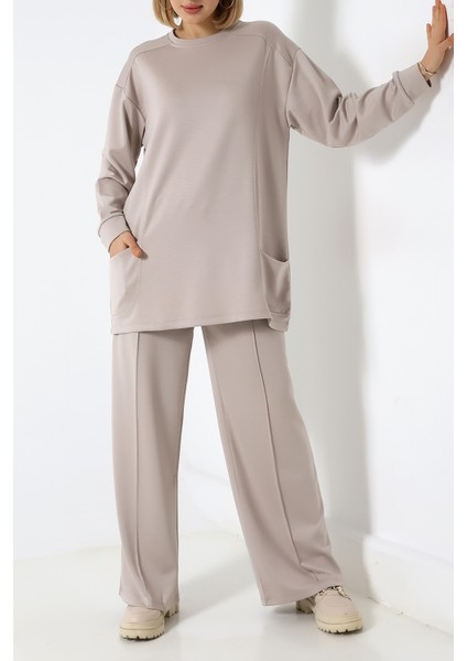 Düz Polyviskon Cepli Tunik & Pantolon Ikili Takım – Günlük Şık Kombin
