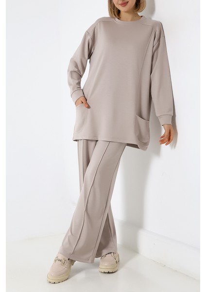 Düz Polyviskon Cepli Tunik & Pantolon Ikili Takım – Günlük Şık Kombin