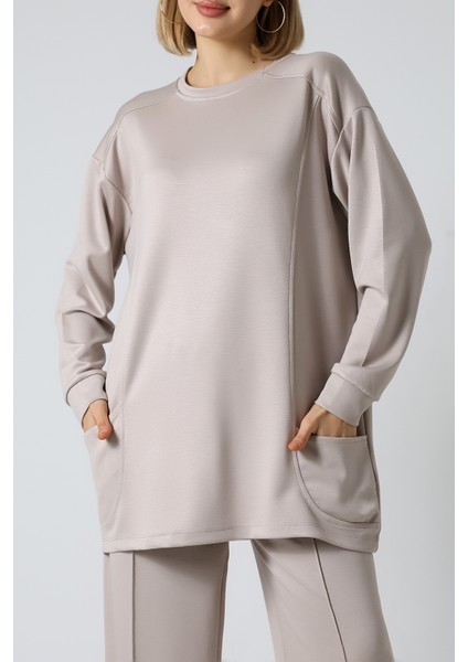 Düz Polyviskon Cepli Tunik & Pantolon Ikili Takım – Günlük Şık Kombin