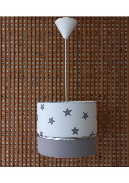 Beyaz Yıldızlı Gri 2.li Set M-732 Kumaş Kaplama Genç ve Çocuk Odası Avize ve Abajur Takımı fiyatları