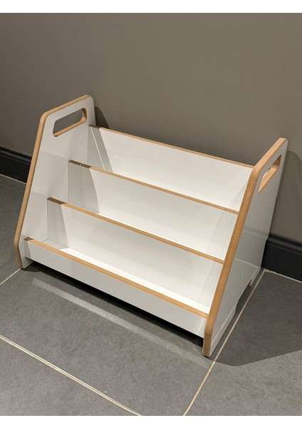 Akçehome Montessori 3 Raflı Beyaz Mdf Çok Kullanışlı Kitaplık