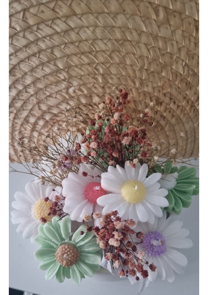 Taş Vazoda Papatya Mum Buketi modelleri