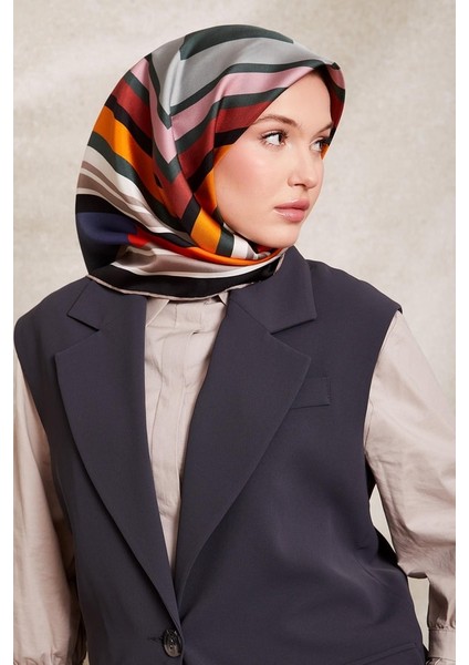 Petrol Yeşili Kare Desenli Twill Ipek EŞARP-0920 fiyatları